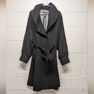 LANE BRYANT (22/24) Black Wool Blend Long Coat with Belt